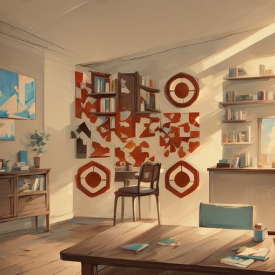 Sunlit Study Room Illustration QR Code Art