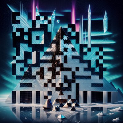 Glass Pyramid Aurora Surreal QR Code Art