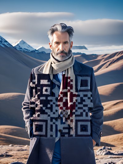 Man in Wool Coat Photorealistic QR Code for Apparel