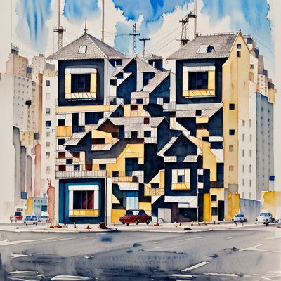 Watercolor City Buildings QR Code Art