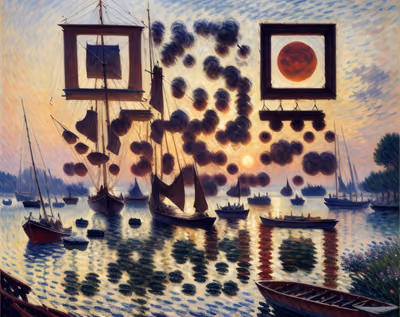 Impressionist Harbor Sunset Sailboats QR Code Art — image 1