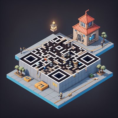 Isometric Thief Rooftop Hideout QR Code Poster