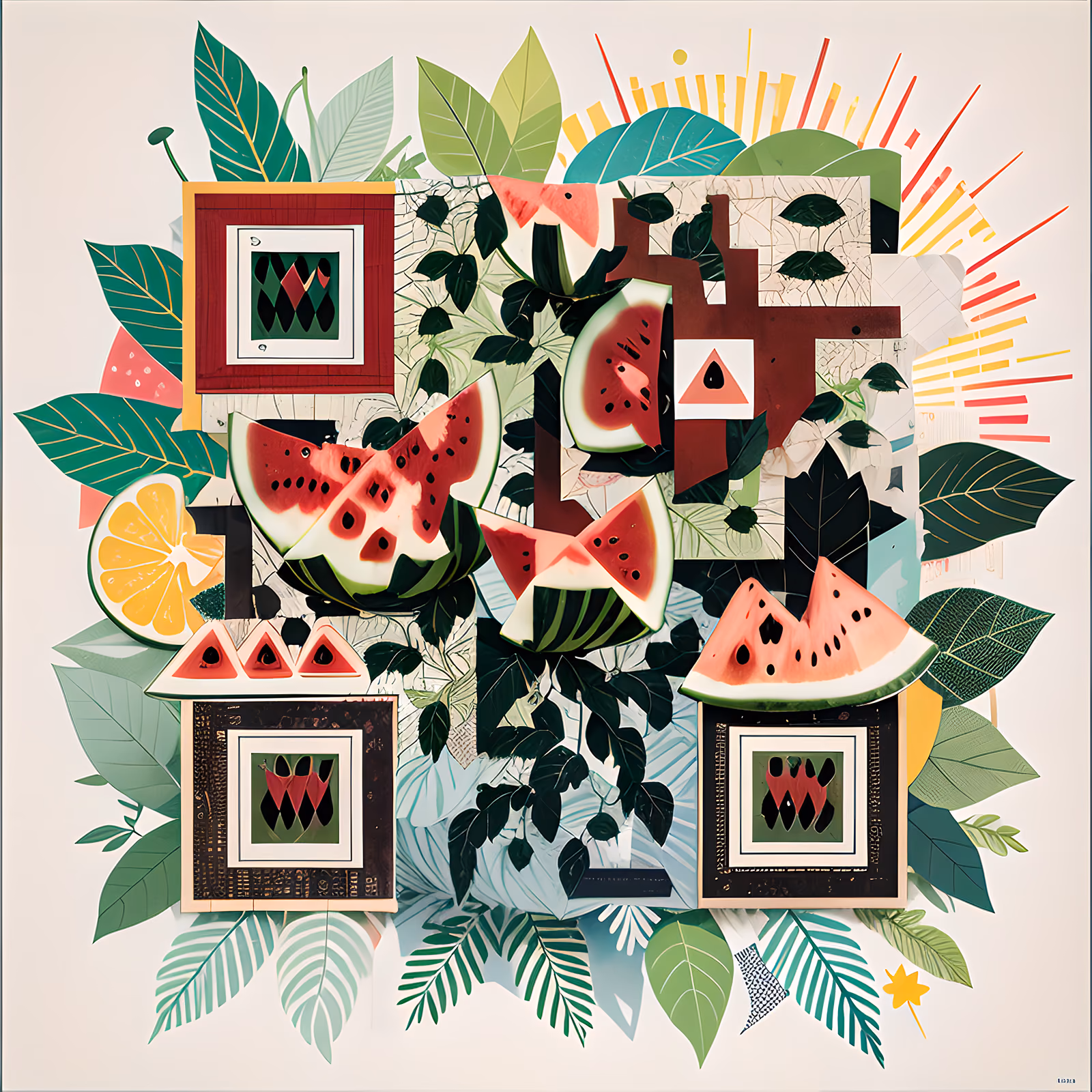 Watermelon Leaf Paper Collage QR Code for Posters — image 1