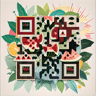 Watermelon Leaf Paper Collage QR Code for Posters