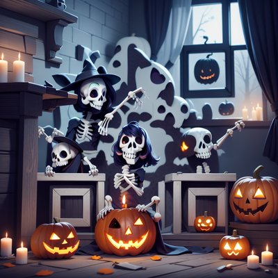 Playful Skeletons and Pumpkins QR Code for Posters