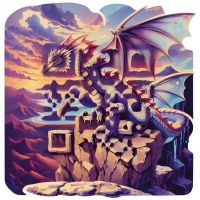 Дракон на скалистом утёсе: фэнтези QR-код для стикеров