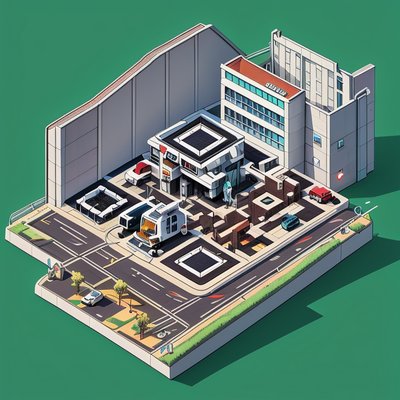 Isometric Hospital Complex Comic QR Code Art