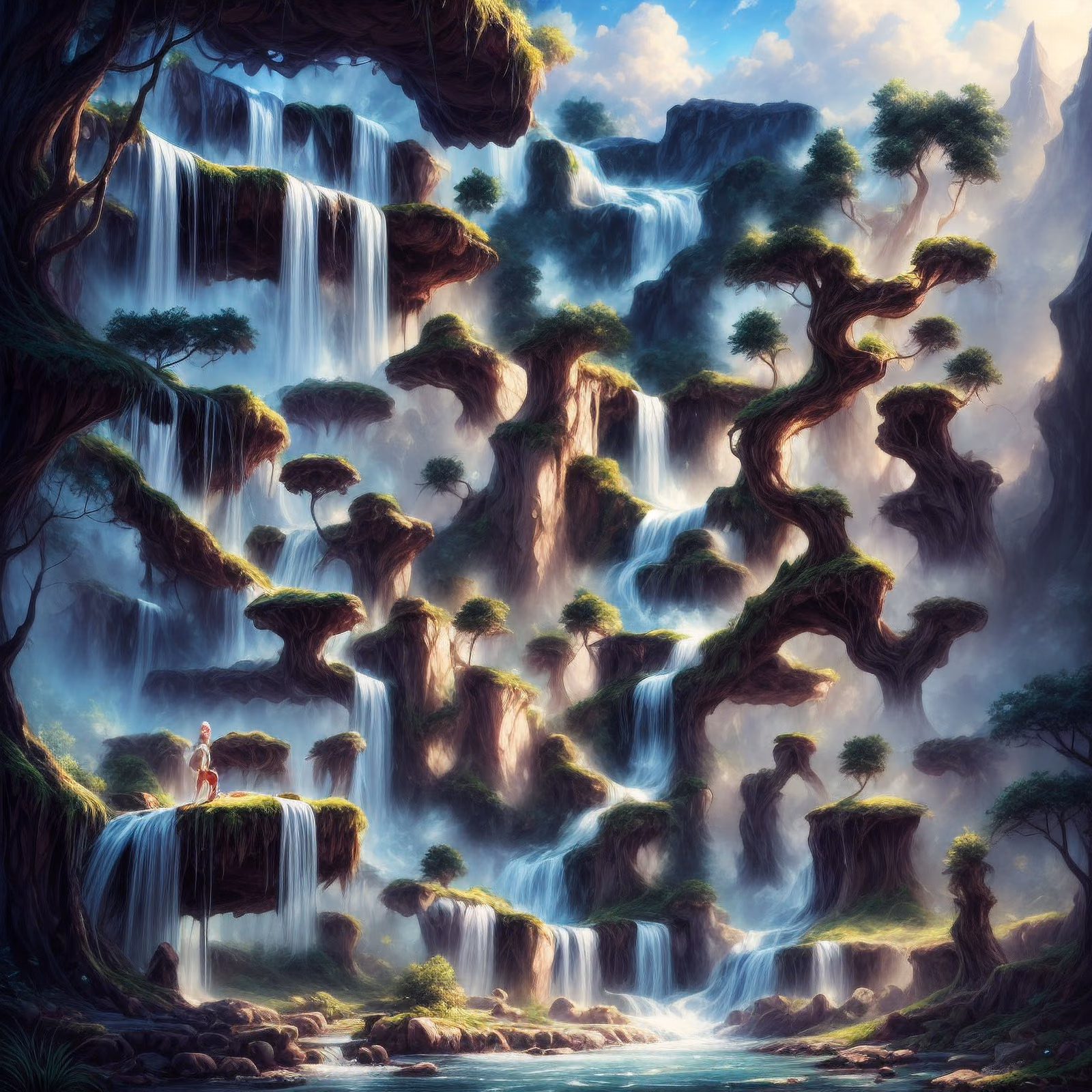 Fantasy Waterfall Forest Matte Painting Landscape QR Code Art — image 1