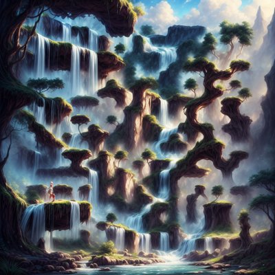 Fantasy Waterfall Forest Matte Painting Landscape QR Code Art