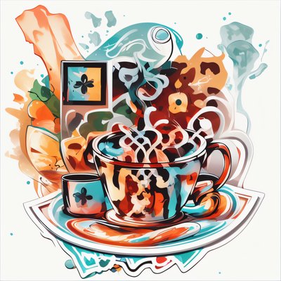 Steaming Teacup Abstract Vector QR Code for Stickers
