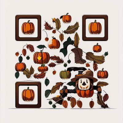 Autumn Pumpkins and Scarecrow Vector QR Code for Posters