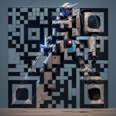 Armored Mecha With Sword 3D QR Code for Posters