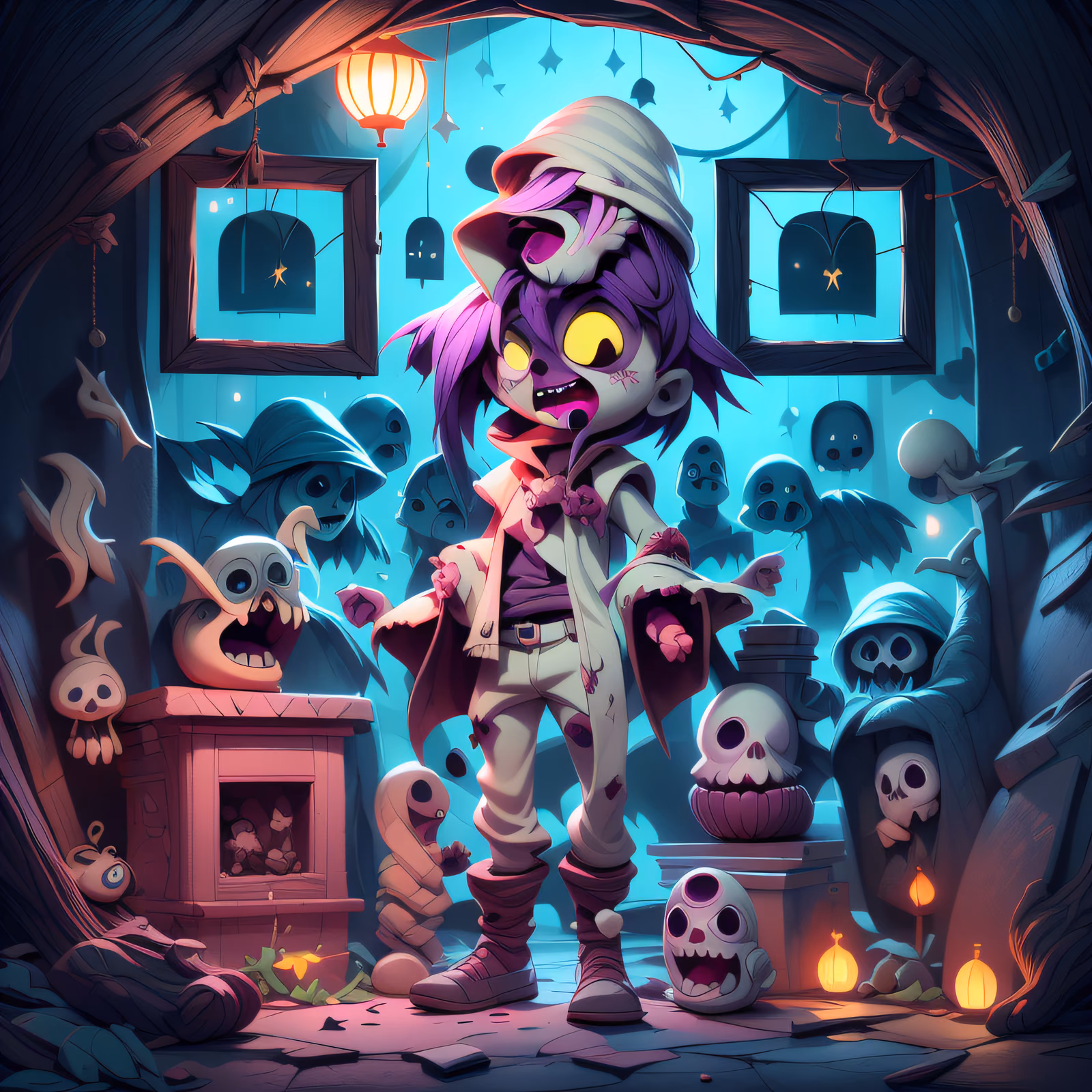 Playful Zombie Crypt 3D Cartoon QR Code for Posters — image 1