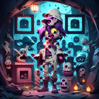 Playful Zombie Crypt 3D Cartoon QR Code for Posters