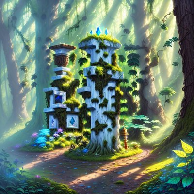 苔藓巨石森林奇幻二维码艺术海报