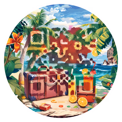 Tropical Island Suitcase Vector QR Code for Stickers — image 1