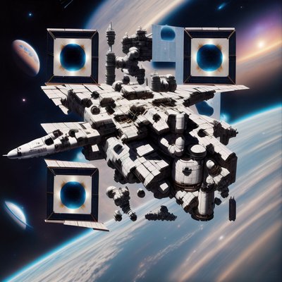 太空站数字绘景飞船二维码艺术海报