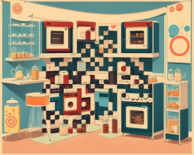 Retro Kitchen Appliances Flat Illustration QR Code for Posters