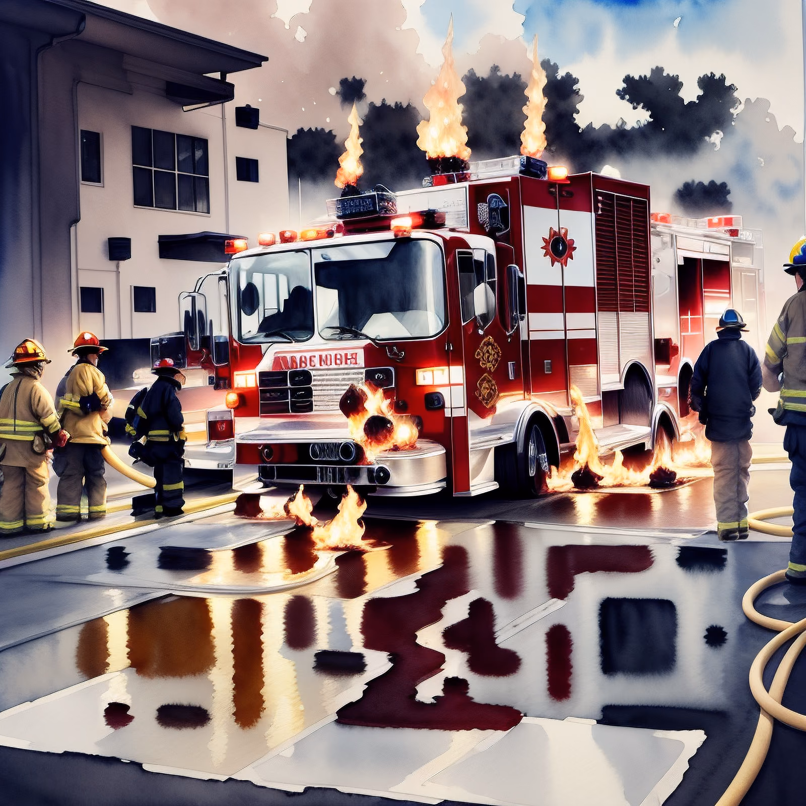 Fire Truck Watercolor QR Code for Posters — image 1