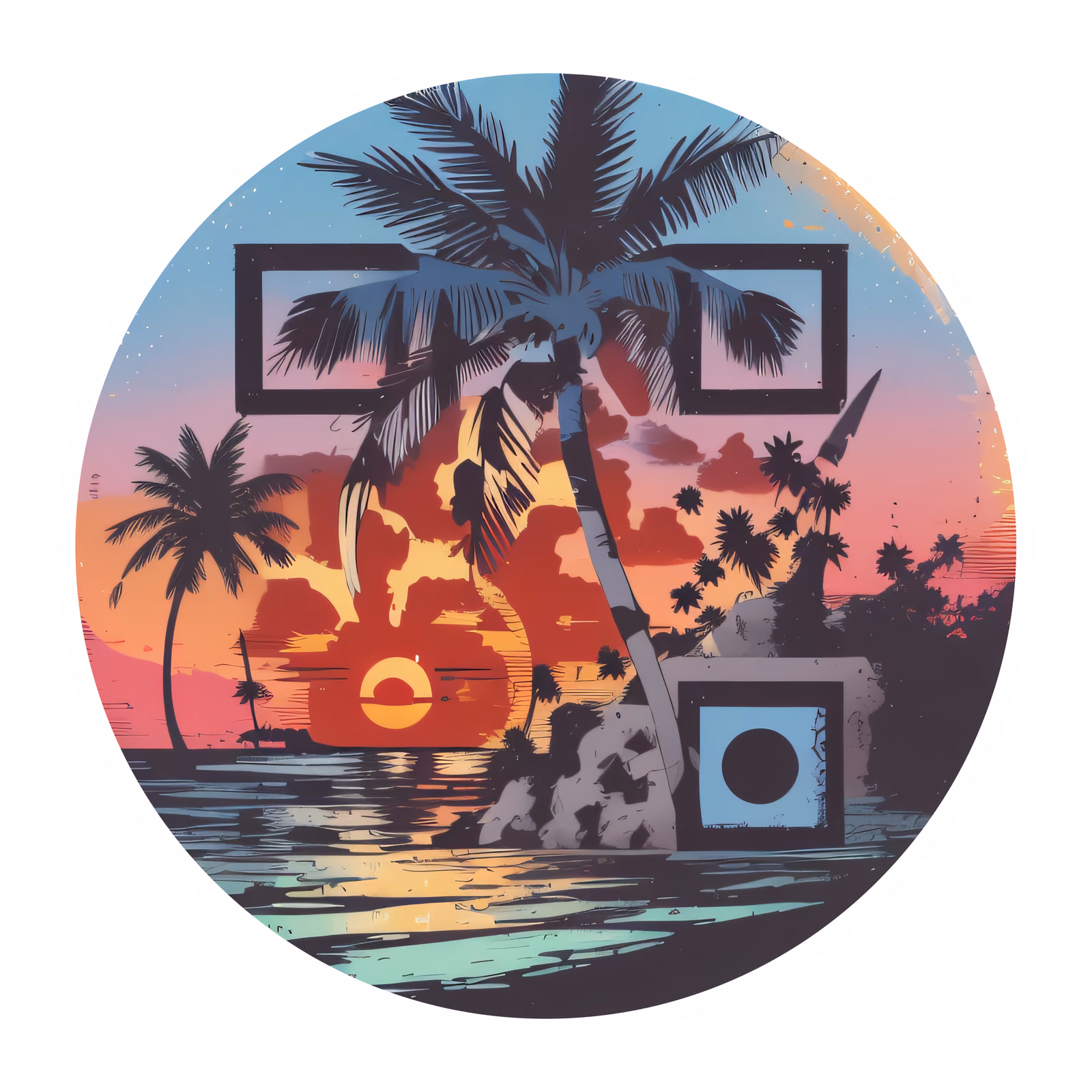 Ретро-пальма на закате: векторный QR-код для стикеров — изображение 1