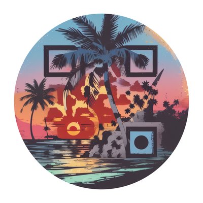 Retro Palm Tree Sunset Vector QR Code for Stickers