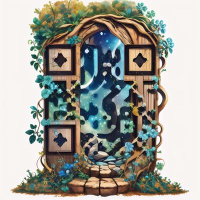Enchanted Wooden Doorway Vector QR Code for Stickers — image 1