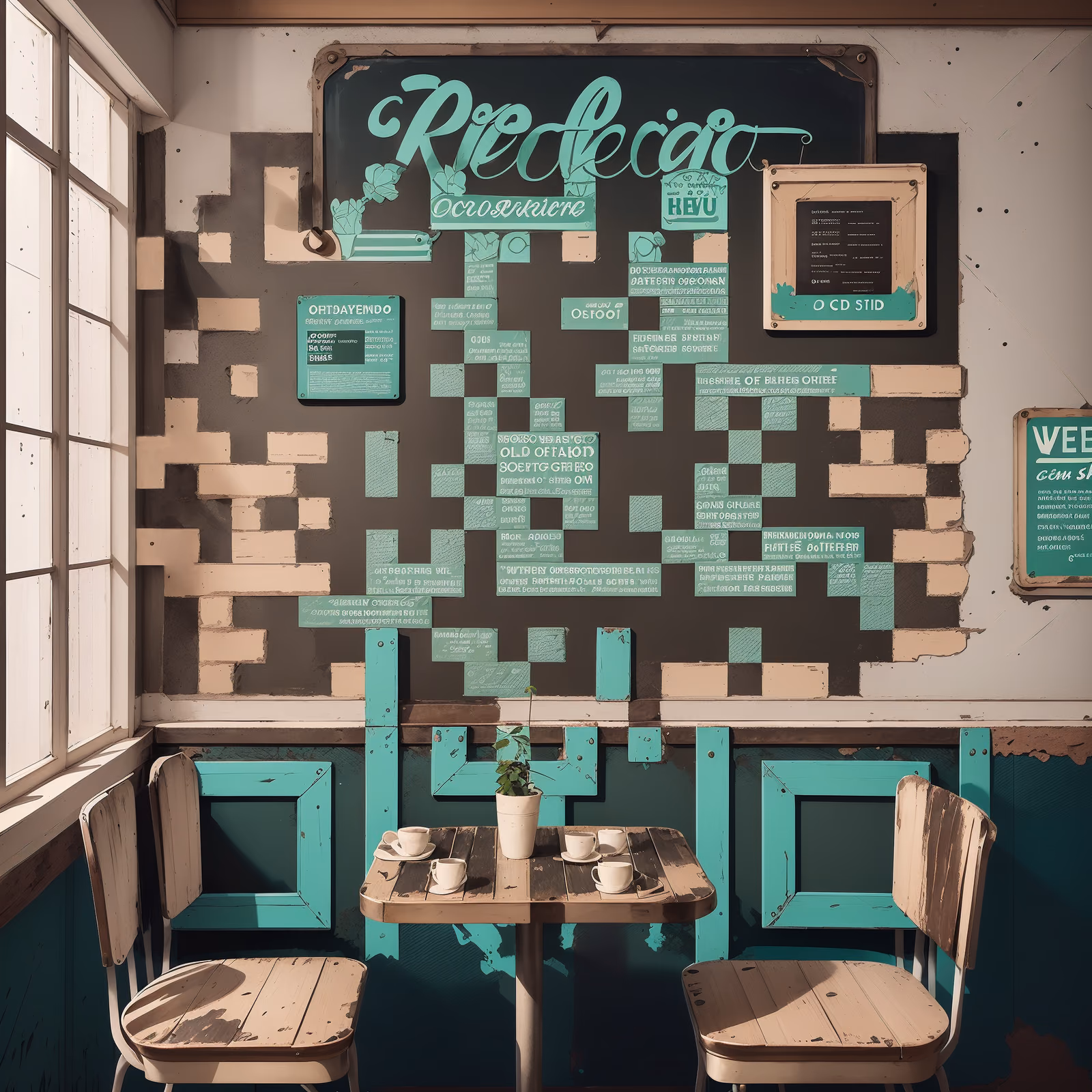 Vintage Cafe Interior Retro QR Code for Table Tents — image 1