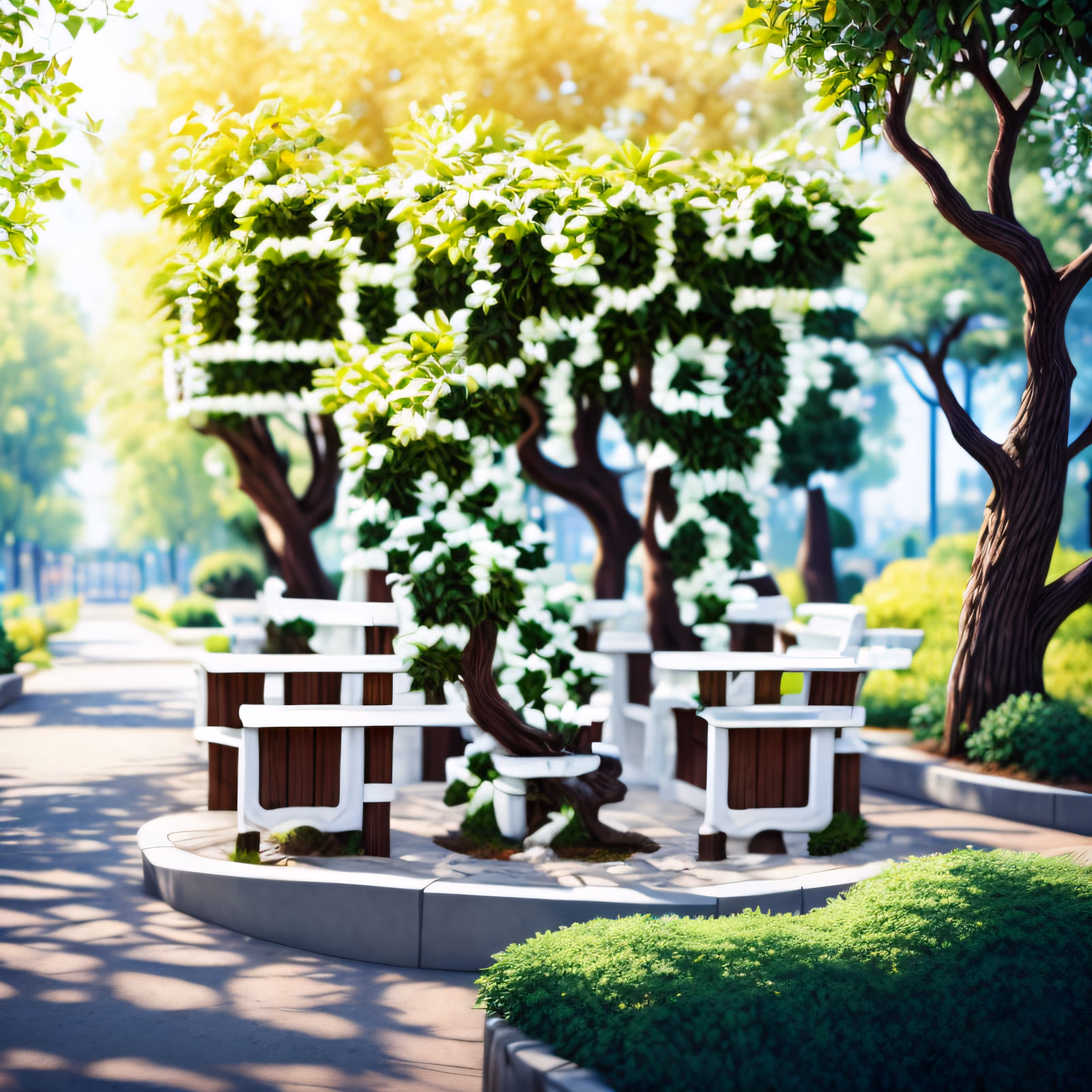 阳光公园长椅 写实二维码艺术 — 图片 1