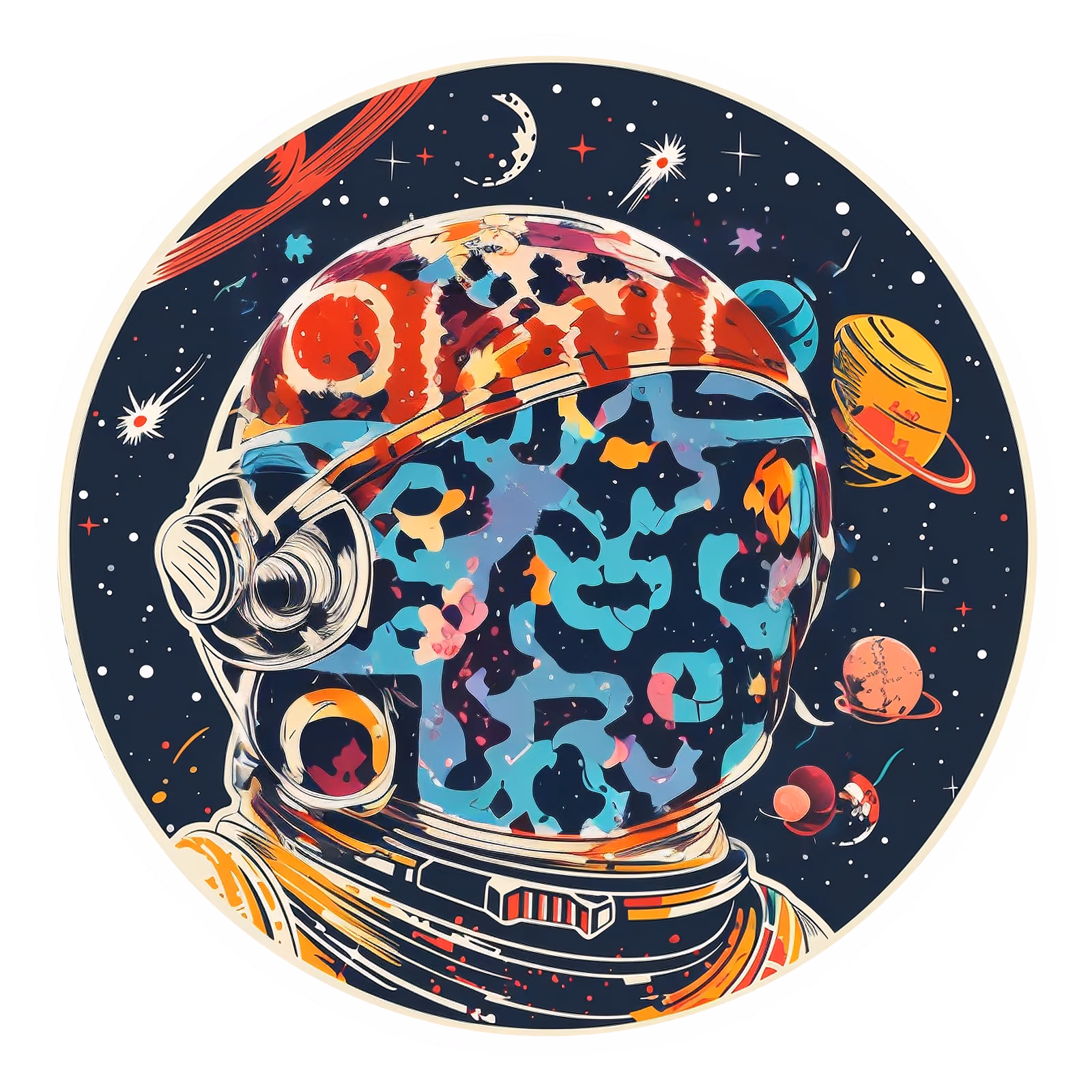 Vintage Astronaut Helmet Retro Space QR Code for Stickers — image 1