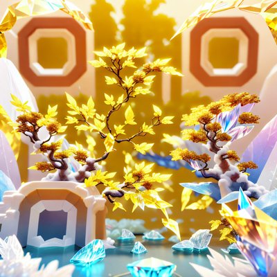 Golden Crystal Bonsai Trees 3D QR Code Art