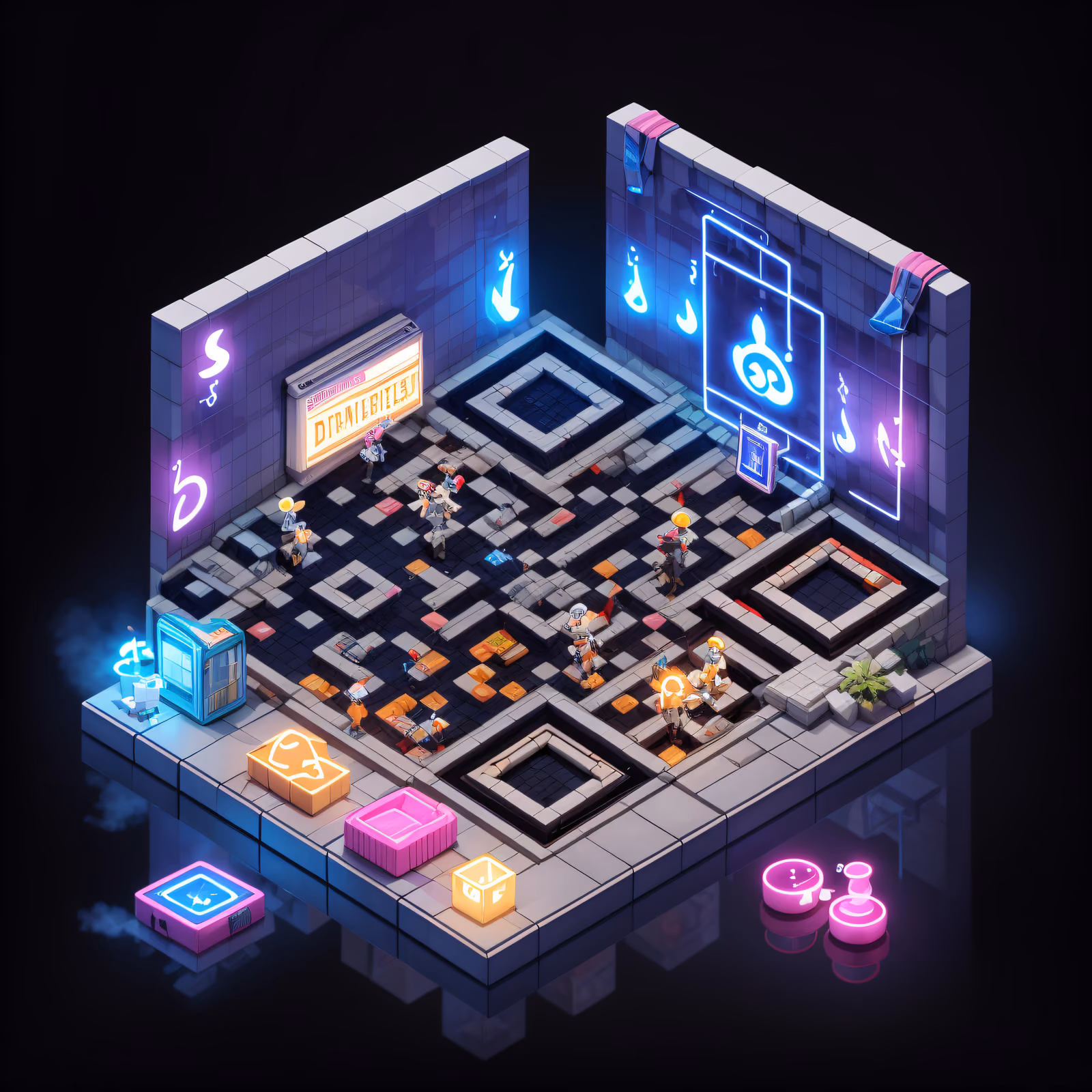 Portal Laundromat Isometric Diorama QR Code for Posters — image 1