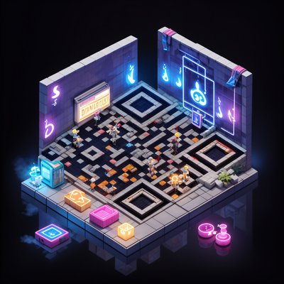 Portal Laundromat Isometric Diorama QR Code for Posters