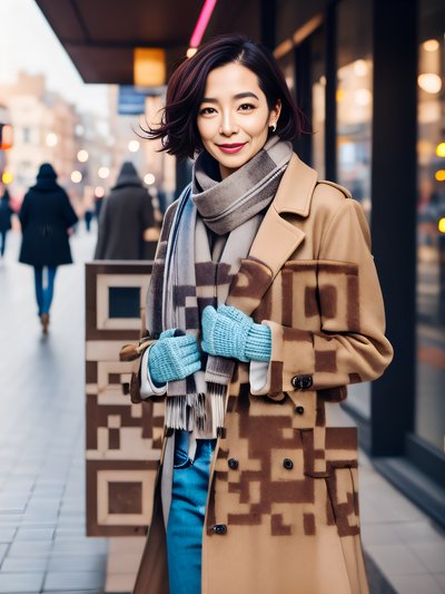 Camel Coat Street Fashion Photo QR Code for Posters