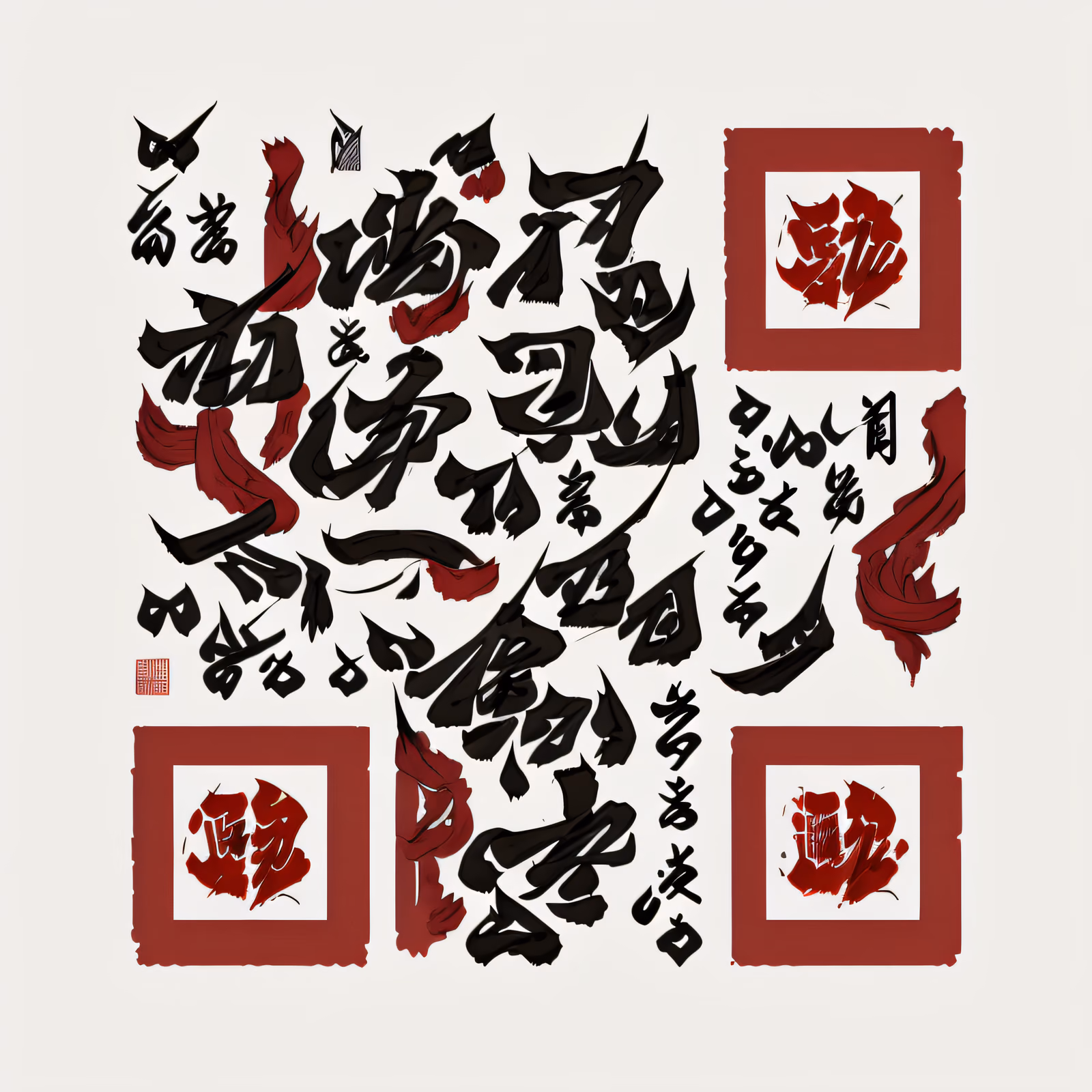 红黑水墨书法二维码艺术 — 图片 1