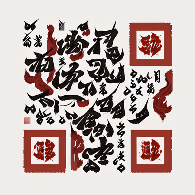 红黑水墨书法二维码艺术 — 图片 1