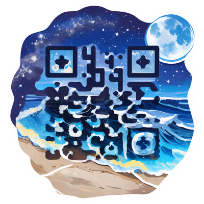 月光海滩浪花贴纸矢量二维码设计 — 图片 1