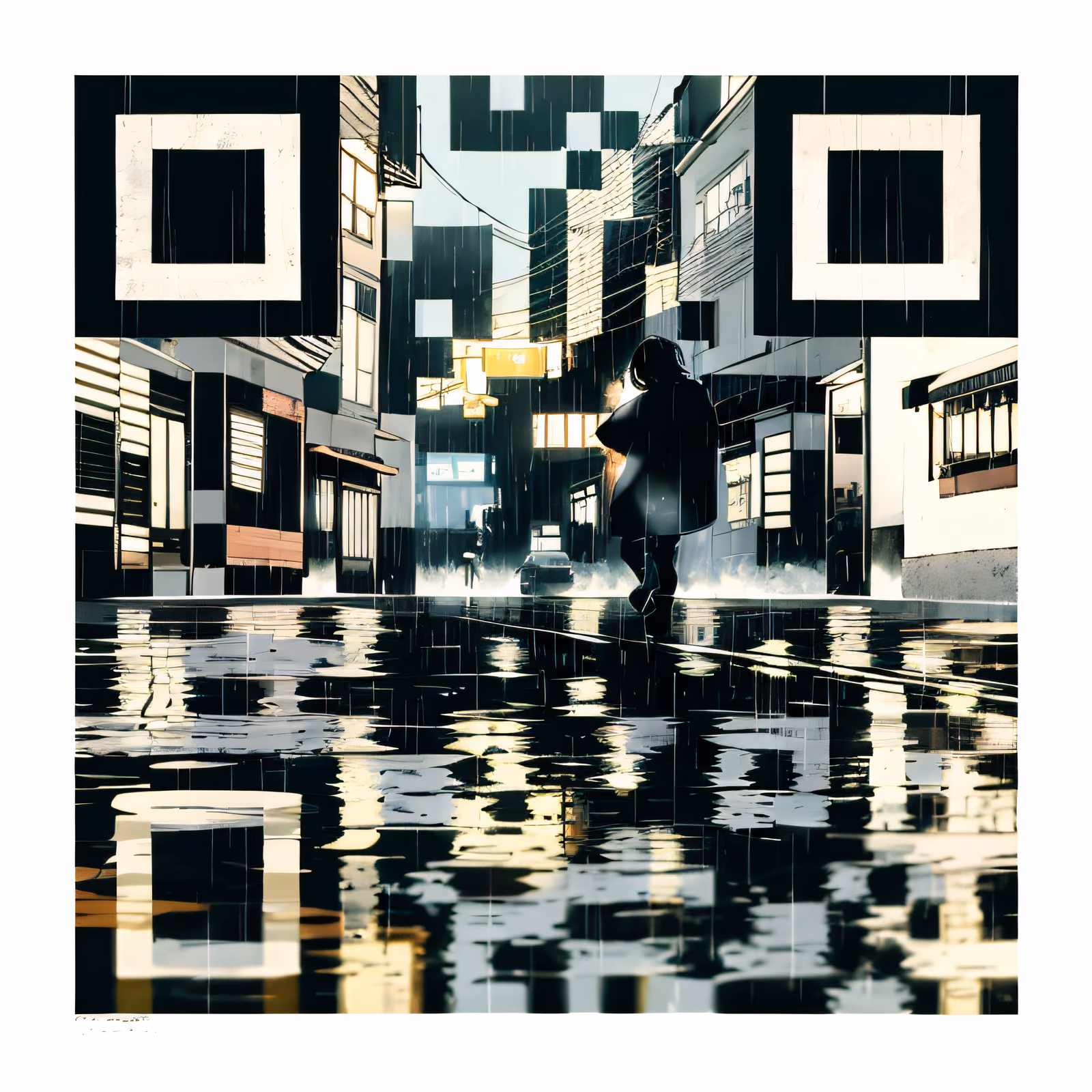Rainy Night Village Street Anime QR Code for Posters — image 1