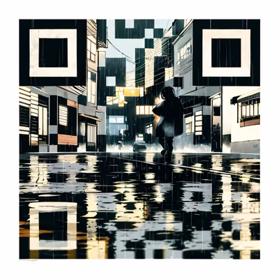 Rainy Night Village Street Anime QR Code for Posters — image 1