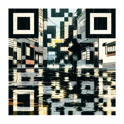Дождливая ночь в деревне: аниме QR-код для постеров