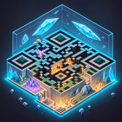 Isometric Crystal Cave Fantasy QR Code for Posters — image 1