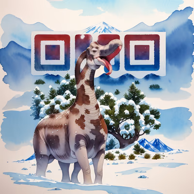 Snowy Brontosaurus Watercolor QR Code for Posters — image 1