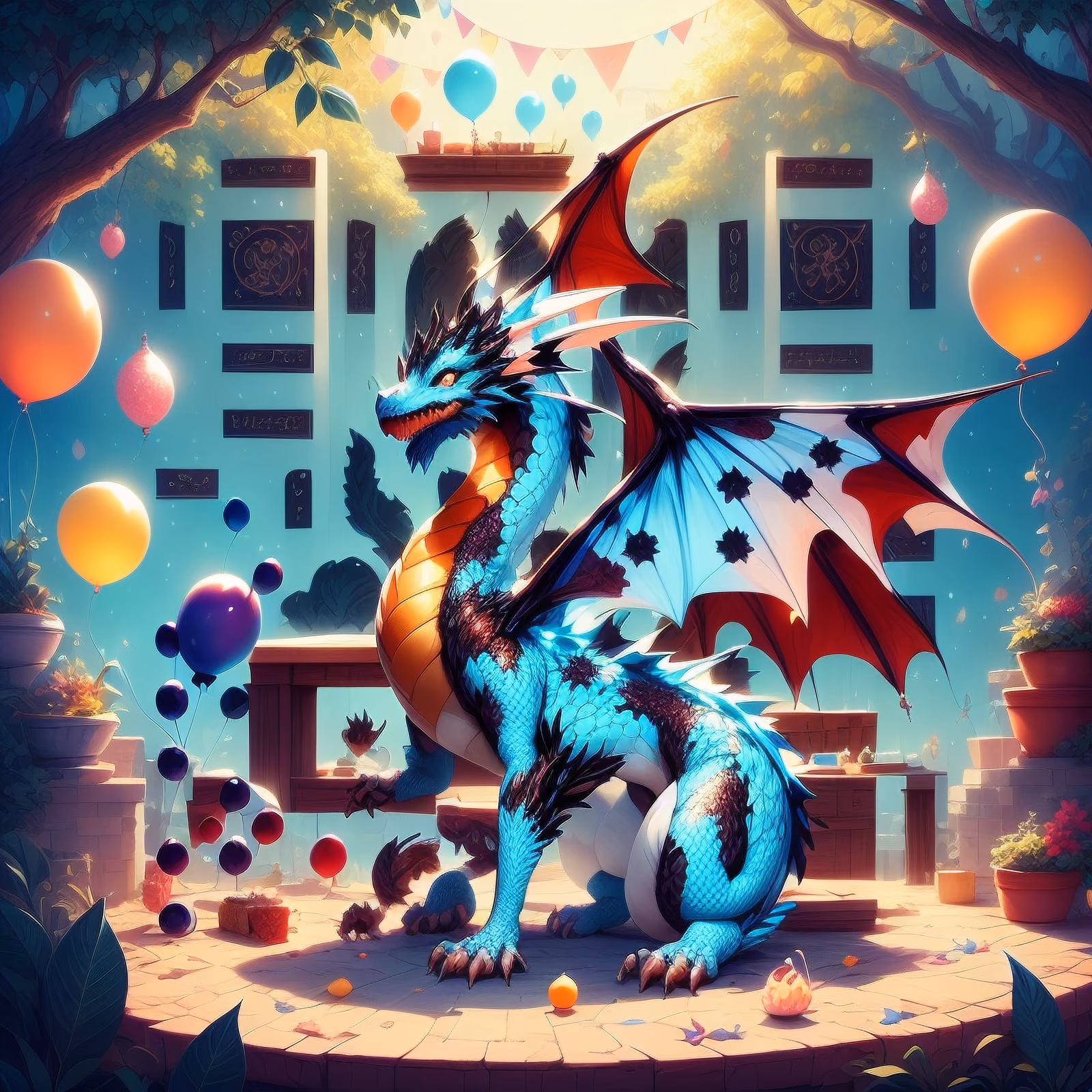 Cyan Dragon Garden Party Fantasy QR Code Art — image 1