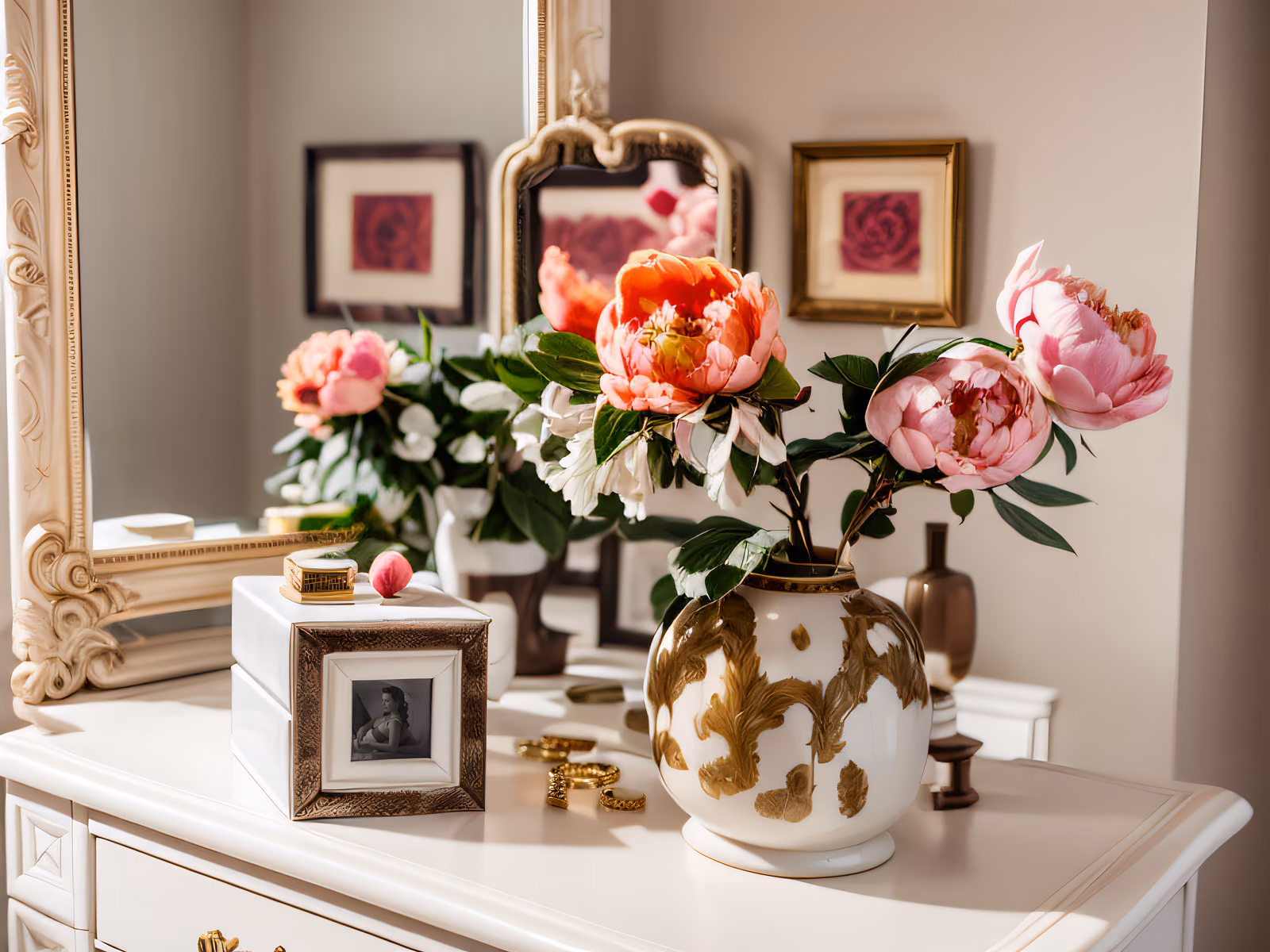 Peach Peonies in Vase Photo QR Code Art — image 1