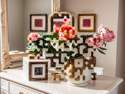Peach Peonies in Vase Photo QR Code Art