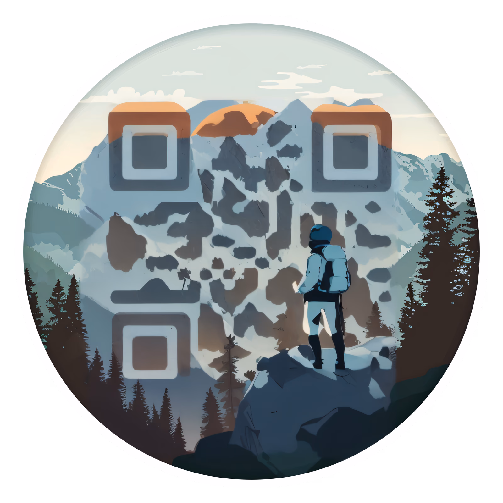 Hiker on Mountain Vector QR Code for Stickers — image 1
