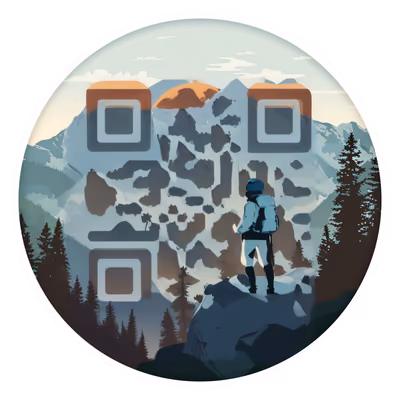 Hiker on Mountain Vector QR Code for Stickers — image 1