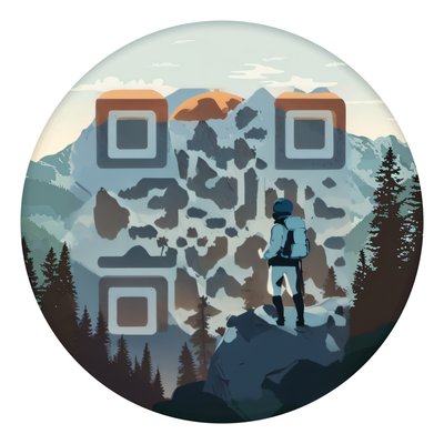 Hiker on Mountain Vector QR Code for Stickers