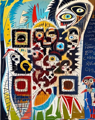 Chaotic Expressionist Faces QR Code Art