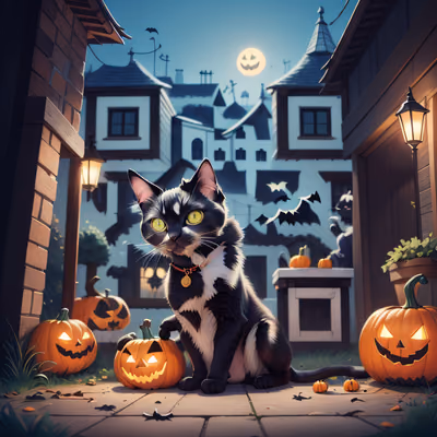 Black Cat Halloween Pumpkins Cartoon QR Code for Posters — image 1
