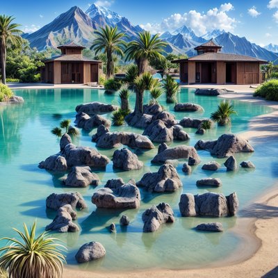 Tropical Lagoon Resort Photorealistic QR Code for Posters